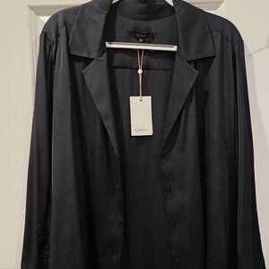 Quince Black Silk (90%) Button Up Blouse NWT